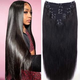 Clip In Hair Natural Human Hair Straight Clip In Full Head Brazilian Remy Hair Clip Hair for Women 240408