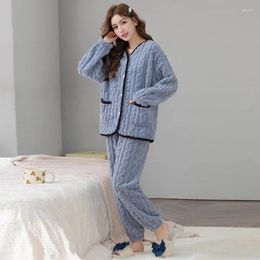 Women's Sleepwear Winter Warm Flannel Pyjamas Set Women Pyjamas Sets Pijamas Long Sleeved Trousers Cute Soft Home Wear Clothes For