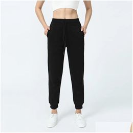 Yoga Outfit Lu-1027 Women High Rise Relaxed Jogger Autumn Winter Fleece Pants D Rope Sports Pure Cotton Bundle Foot Drop Delivery Outd Ot8Q2