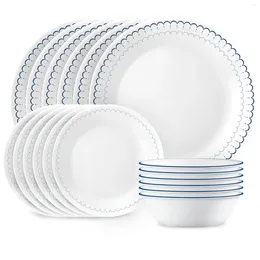 Bowls 18-Piece Dinnerware Set - Service For 6 Lightweight Round Plates And Microwave Dishwasher Safe Caspian