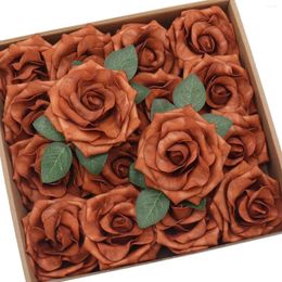 Decorative Flowers D-Seven Artificial Burnt Orange Avalanche Rose 16pcs 3.5" Fake Roses W/Stem For DIY Wedding Bouquets Table Centrepieces