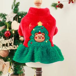 Dresses Dog Dress Christmas Outfits Girl Dog Holiday Clothes for Dogs Costume Puppy Clothes Pet Apparel with Fur Collar Cat Clothing