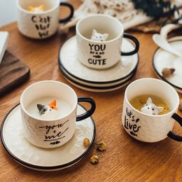 Cute Kitten Ceramic Cat Claw Cup Afternoon Tea Coffee Cups with Plates Dishes Mug for Couples and Children Drinking Milk 240418