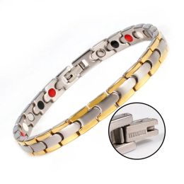 Strands Pure Titanium Magnetic Bracelet Women Antiallergy Germanium Matte Goldcolor Chain Wrist Band Magnet Benefits Arthritis Relief