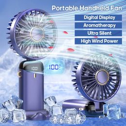 USB Handheld Mini Fan Foldable Portable Neck Hanging Fans 5 Speed Rechargeable with Phone Stand and Display Screen 240411