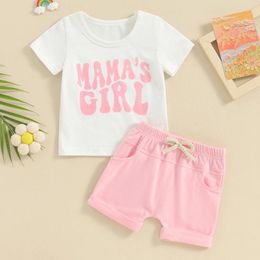 Clothing Sets Toddler Girls Summer Shorts White Short Sleeve Letter Print T Shirt Tops Solid Colour Kids Set