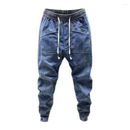 Men's Jeans Men Solid Colour Elastic Drawstring Denim Cargo Pants With Pockets Casual Spring Autumn Harem Trousers In For
