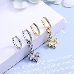 Stud Earrings Fashion Bee Hoop 925 Silver Needle Ear Buckle CZ Crystal Long Dangle Animal For Women