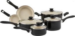 Cookware Sets Ceramic Nonstick Pots And Pans 11 Piece Set Made Without PFOA & PTFE Black/Cream