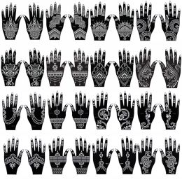 Tattoos 16 Pairs Professional Henna Tattoo Stencil Temporary Hand Body Art Sticker Indian Glitter Airbrush Tattoo Templates for Wedding