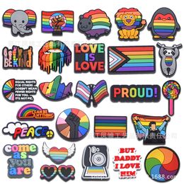 34colors LGBT rainbow love Anime charms wholesale childhood memories game funny gift cartoon charms shoe accessories pvc decoration buckle soft rubber clog charms