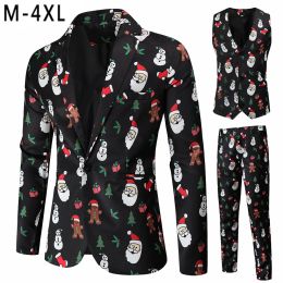 Suits 2023 Christmas Suits for Men Funny 3D Print Singlebreasted 3 Pieces Blazer Sets with Vest Trousers Costume Homme Plus Size 4XL