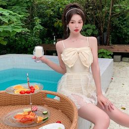 Women's Swimwear 2024 Women Two Pieces Swimsuit Sweet Mesh Patchwork High Waist Backless Lovely Bow At The Chest And Low Collar