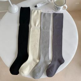 Women Socks Autumn Winter Female Over The Knee Pile Calf Medium Black Vertical Strip Slimming Cotton Long Tube Girls Stockings