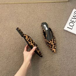 Pointed Toe Mules Fashion Leopard Print Women Slippers Casual Womens Shoes Women Low Heels Elegant Ladies Outdoor Slide 240419