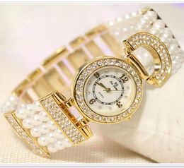 Luxury Elegant Rhinestone Women Watches Lady Pearl Dress Watch Female Big Dial Wristwatch Crystal Bracelet Watch Drop ship LY191223062152