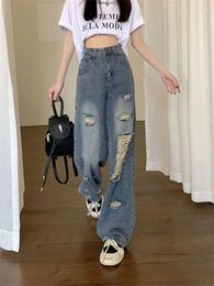Women's Jeans Ripped For Women 2024 Spring Summer Streetwear Fashion Vintage High Waist Loose Denim Wide Leg Pants Ladies Y2K