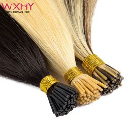 Extensions WXMY I Tip Hair Extension Real Remy Human Hair #1B Natural Black Straight Keratina I Tip Fusion Human Hair Extensions 1224Inch