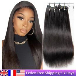 Weft MRS HAIR Light Yaki Bundles Human Hair Yaki Straight Hair Bundles Remy Double Weft Bouncy Fluffy #1B Natural Black 26inch 100G