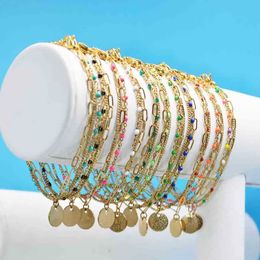 Beaded Bohemian Oil Drop Layered Bracelet for Women Gold Plated Stainless Steel Chain Bracelet Men Ladies Fashion Jewelry Gifts 2024 240423