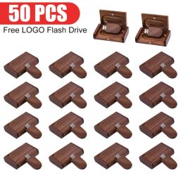 Drives bulk 50PCS free custom logo wooden+Box pen drive 128GB 64GB 16GB 32GB 8gb 4GB usb Flash Drive U Disc Memory stick wedding Gift