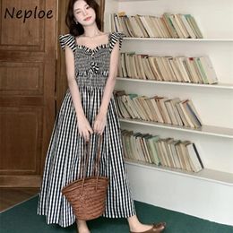 Casual Dresses Neploe Elegant Fashion Plaid Dress For Women Y2k Slim Waist Ruched A-line 2024 Summer Mid-length Vestidos Mujer