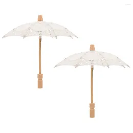 Umbrellas 2 Pcs Cotton Umbrella Fancy Lace Vintage Wedding Parasol For Bride Wooden