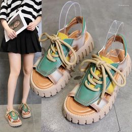 Casual Shoes Roman Sandals Female Shoe 2024 Women's Buckle Strap Muffins Gladiator Girls Retro Fashion Beige Flat Summer Multicolore