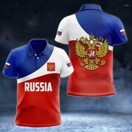 Men's Polos Russia National Emblem Print Summer Button Lapel Polo Shirts Casual Tops Russian Flag Pattern Trend Male Clothing