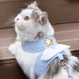 Leads Cute Pet Cat Harness Leash Set Adjustable Light Puppy Kitten Harness Vest Chihuahua Walking Lead Leash Cat Accessories Chats