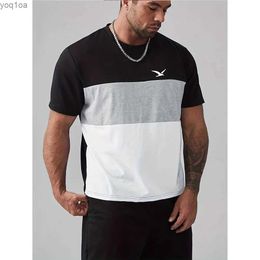 Men's T-Shirts Casual T-Shirt For Men Contrast Colour Graphic T Shirts 3D Printing Short Sleeve Loose O-Neck Tee Oversized Mens Clothing TopsL2404