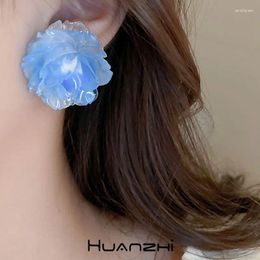 Stud Earrings Korean Sweet Pink Acrylic Blue Rose Purple Flower For Women Girl Elegant Jewellery Gift HUANZHI 2024
