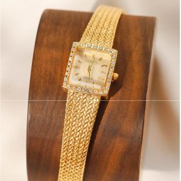 Watches Women Gold Watches New Minisquare Diamondencrusted Wheat Ear Gold Watch Ladies High Quality Women Watches Gifts