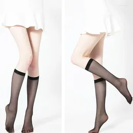Women Socks Sexy Stockings Transparent Crystal Knee High Summer Thin Nylon Elastic Fishnet Girl Fashion Long Leg