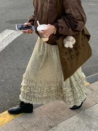 Skirts Korobov Vintage Floral Half Skirt Women Spring Edge Of Cake A-line Elastic Waist Korean Style Y2k Faldas