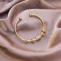 Bangle Designer French Elegant Shiny Cz Stone Brass Gold Bangles for Women Ladies Geometric Cross Adjustable Open Charm Bracelet Party