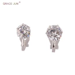 Earrings GRACE JUN Hot Sale Cubic Zircon Small Round Geometric Clip on Earrings for Girl Kid Party Charm Without Pierced Earring Ear Clip