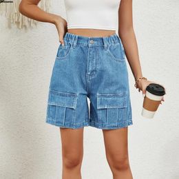 Women's Jeans Womens Relaxed Fit Casual High Waist Pocketed Denim Shorts Elastic Summer Straight Leg Y2K Streetwear