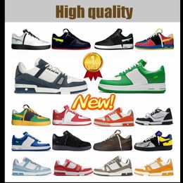 Designer mens Sneaker Casual Shoes Top Low Genuine Leather Sneaker Black grey green orange purple pink womens Sports Trainers Sneakers top quality 2024 36-45