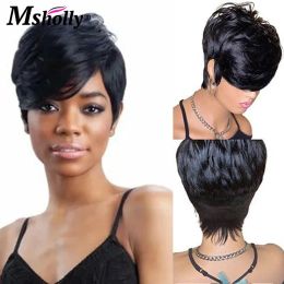 Wigs Pixie Short Bob Cut Wigs Human Hair Brazilian Remy Straight Human Hair Wig Full Machine Made Wig Natural Black Wigs Human Hair