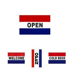 Red White Blue Welcome Cold Beer Vertical Open Flag Retail Direct Factory Whole 3x5Fts 90x150cm Polyester Banner Indoor Outdoo5399104