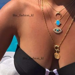 18K Gold Plated Turkish Evil Eye Necklace Lucky Girl Gift Baguette Cubic Zirconia Turquoise Geomstone Top Quality Evil Eye Jewellery 709