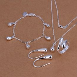 Sets Silver Colour fashion gorgeous elegant classic refined luxury water drops four piece sets hot selling silver Jewellery