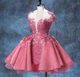 2022 Sheer Neck Sweet 16 Senior Homecoming Dresses watermelon Beaded 3D Flowers Short Prom Dresses Mini Cocktail Dresses1251199