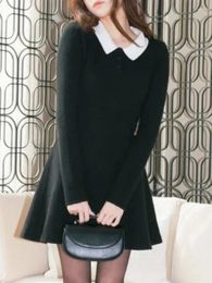 Casual Dresses Small Fragrance Lapel Long Sleeve Knit Japanese Vestidos Mujer Vestido Ropa Dress Spring Women