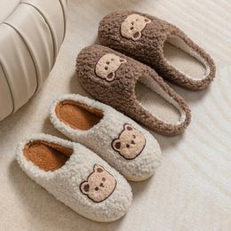 Slippers Women Men Cute Cotton Bear Non Slip Winter Shoes Ladies Soft Plush Bedroom Slipper House Fluffy Warm Shoe