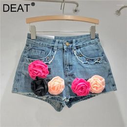 Women's Shorts Fashion 3D Flower Plush Edge Denim 2024 Summer Collection A-line Short Pant Female Trendy 11XX9097