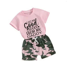 Clothing Sets Kids Girls Summer Outfit Letter Print Short Sleeve T-Shirt And Camouflage Shorts Set Cute 2 Piece Clothes