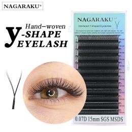 Eyelashes NAGARAKU YY Shape Triple Tips Hand Woven Premium Soft Light Natural Eyelashes Extension Supplies Makeup Mesh Net Cross Lash