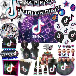 Tees Notes Tik&tik Music Short Video Birthday Celebration Party Decoration Disposable Cutlery Balloon Banner Wedding Boy Gift